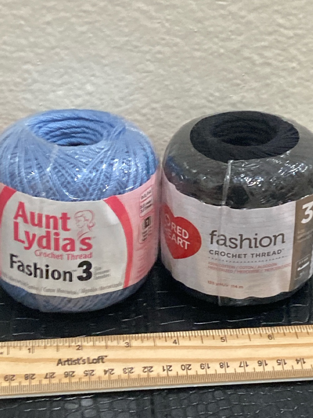 NWT Fashion 3 Crochet Thread Aunt Lydia’s 150 yds Blue + Red Heart 125 yds Black